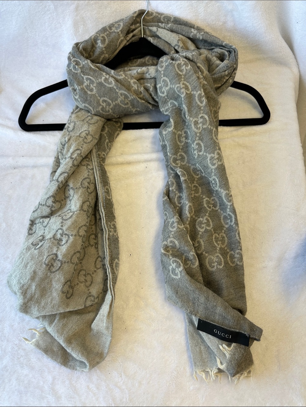 Gucci Grey Taupe Monogram GG Scarf